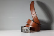 Todd Reed belt in Sterling silver with patina, silver brilliant cut diamonds (~1.05ct), and 22k yellow gold